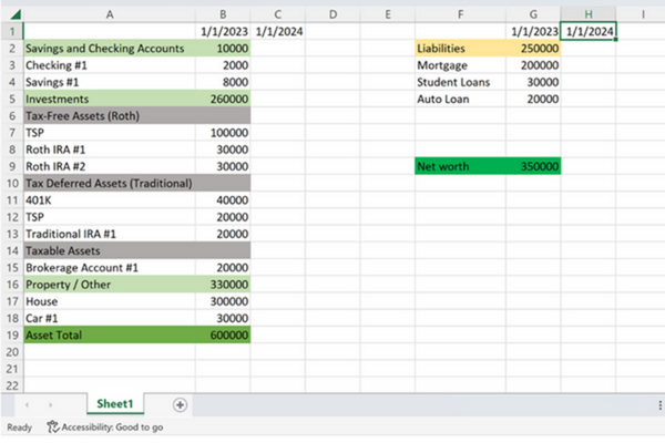 Net worth statement in Excel