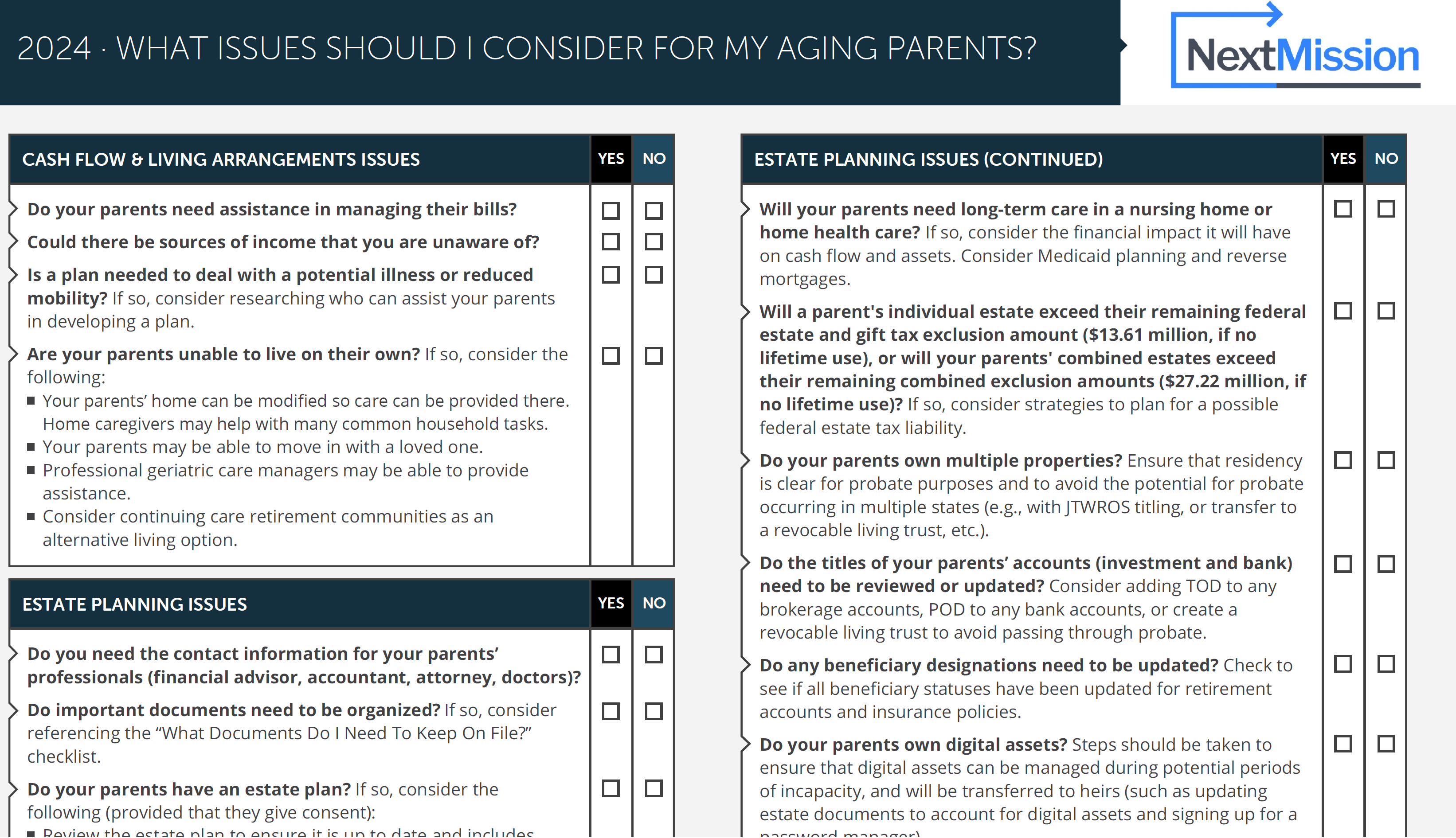 Helping Aging Parents Checklist