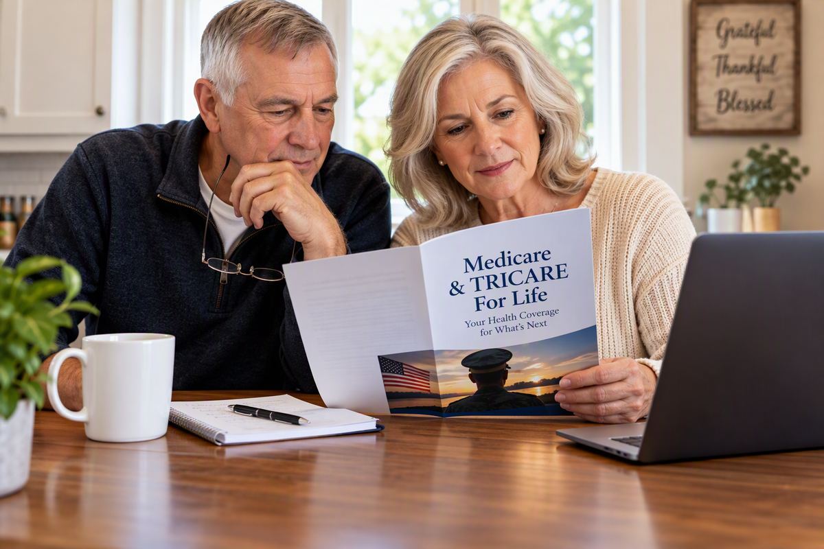 Couple looking at TRICARE for Life booklet